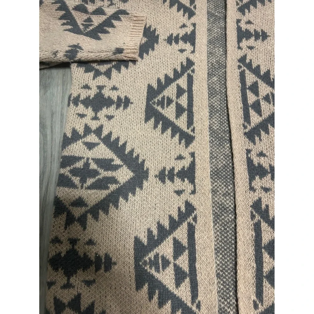 BIBI Women's Geometric Pattern Open‎ Front Cardigan Sweater Tan Gray Size S